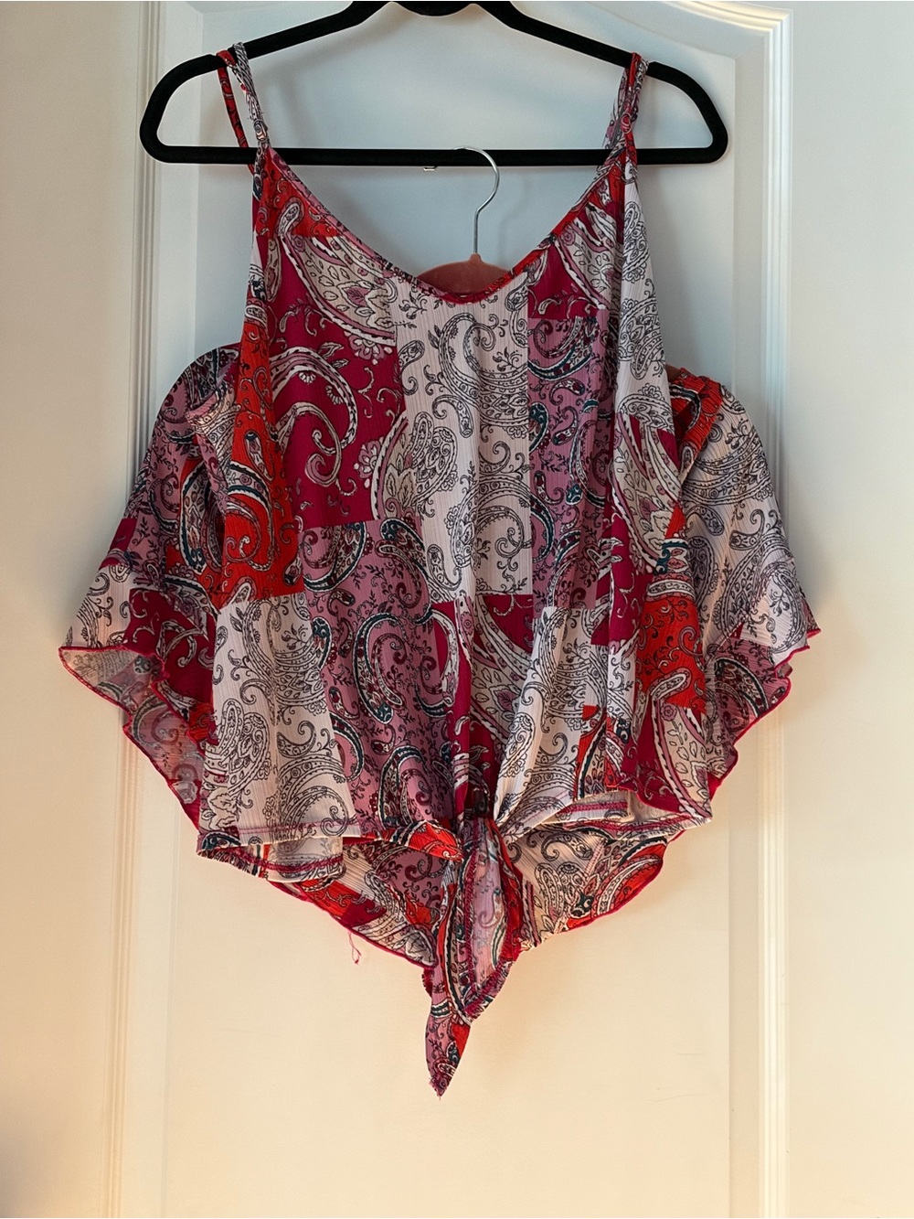 Women’s Red Paisley Tie-Front Camisole Top & bottom